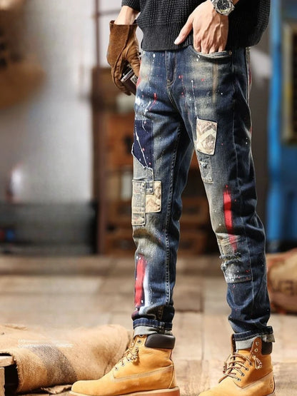 Tapered Jeans for Men Tight Pipe Washed