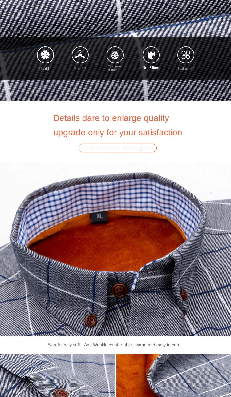 Mens Warm Plus Velvet Thick Cotton Shirts