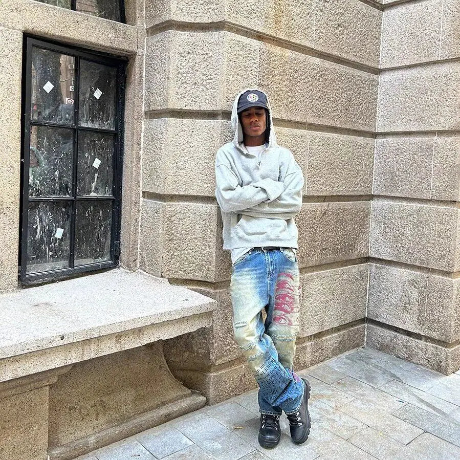 Loose Personality Trendy Washed Pants Men'