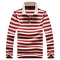 Men Polo Shirt Cotton Long Sleeve Stripe