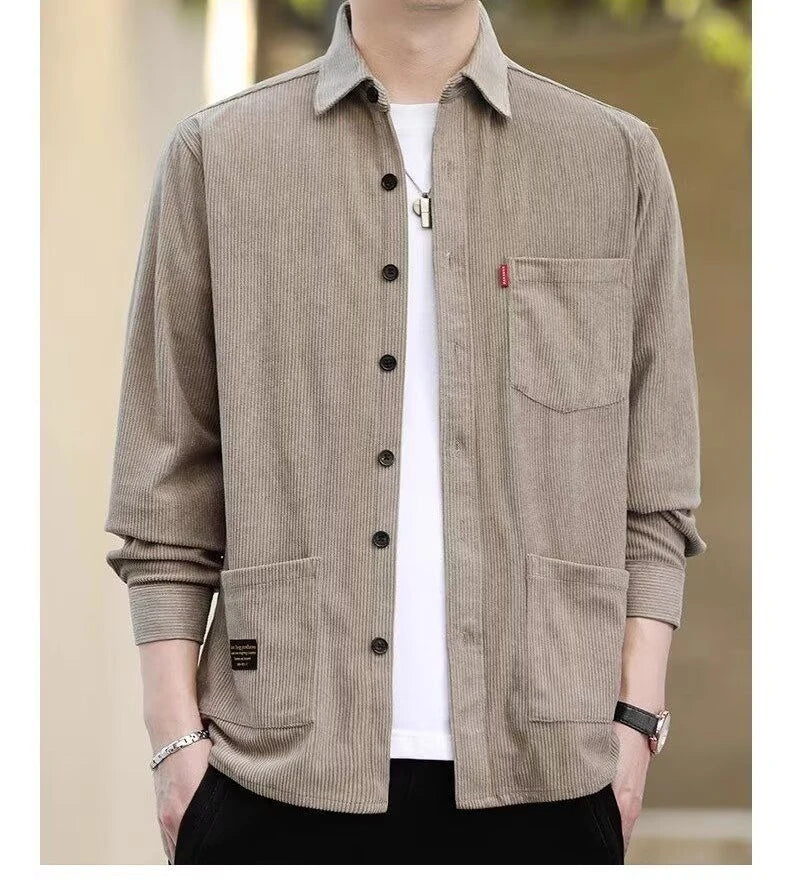 Men's Corduroy Textured Fleece Lining Thermal Coat