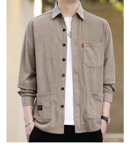 Men's Corduroy Textured Fleece Lining Thermal Coat