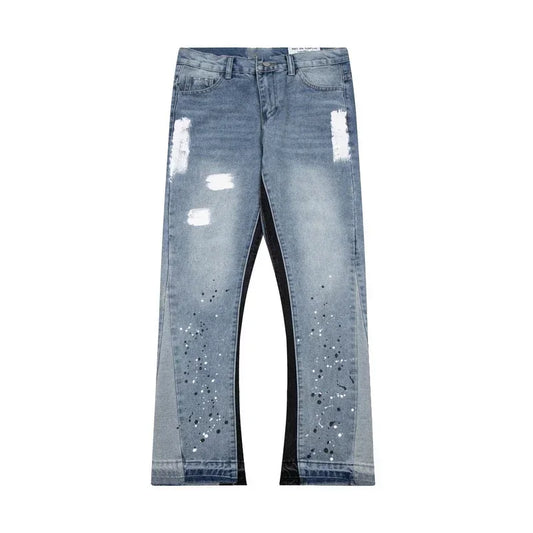 Retro Washed Spliced Denim High Brand Jeans