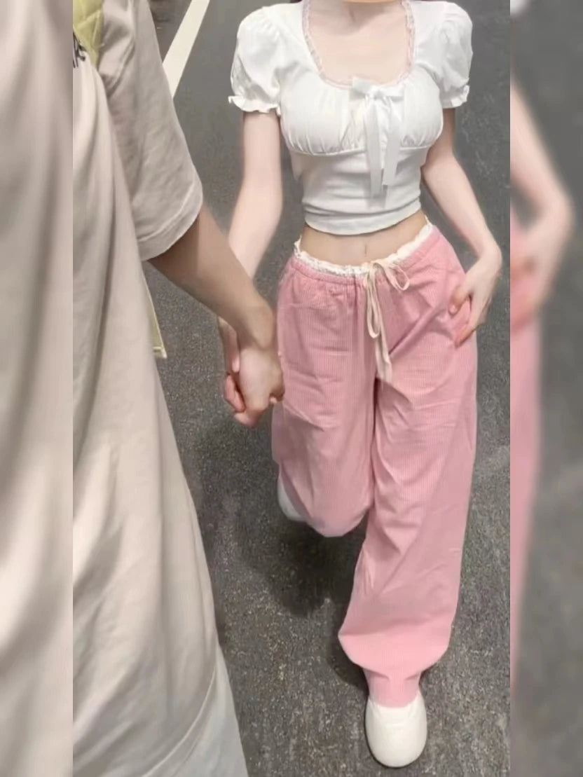 Sweet And Spicy Ruffle Pink Casual Pants Women