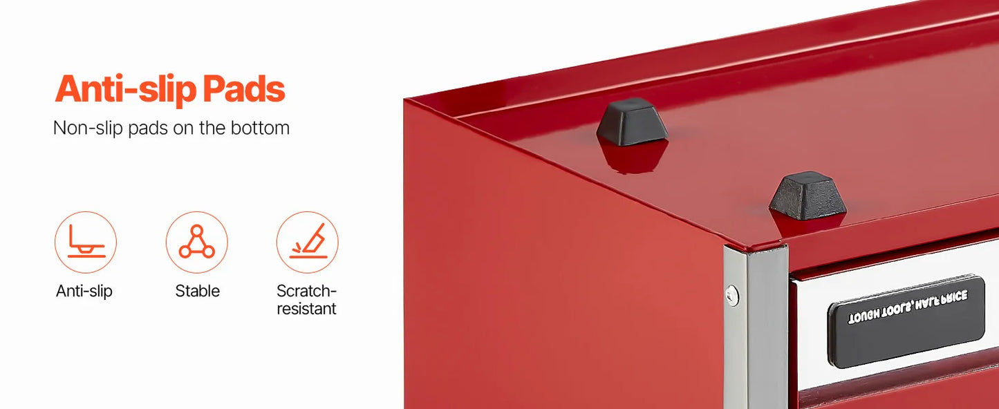 5-Drawer Metal Tool Box Red/Black Portable Tools Storage