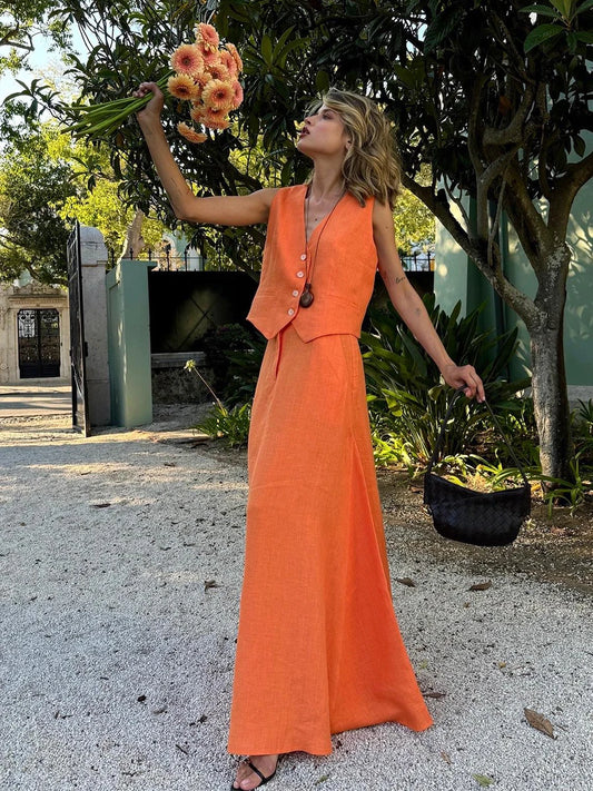 2 PCS Sleeveless Fashionable Chic Vest Skirt Suit