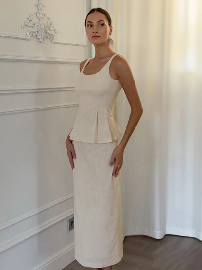 2 Pcs Cotton Strap Long Skirt Set Thin Belt