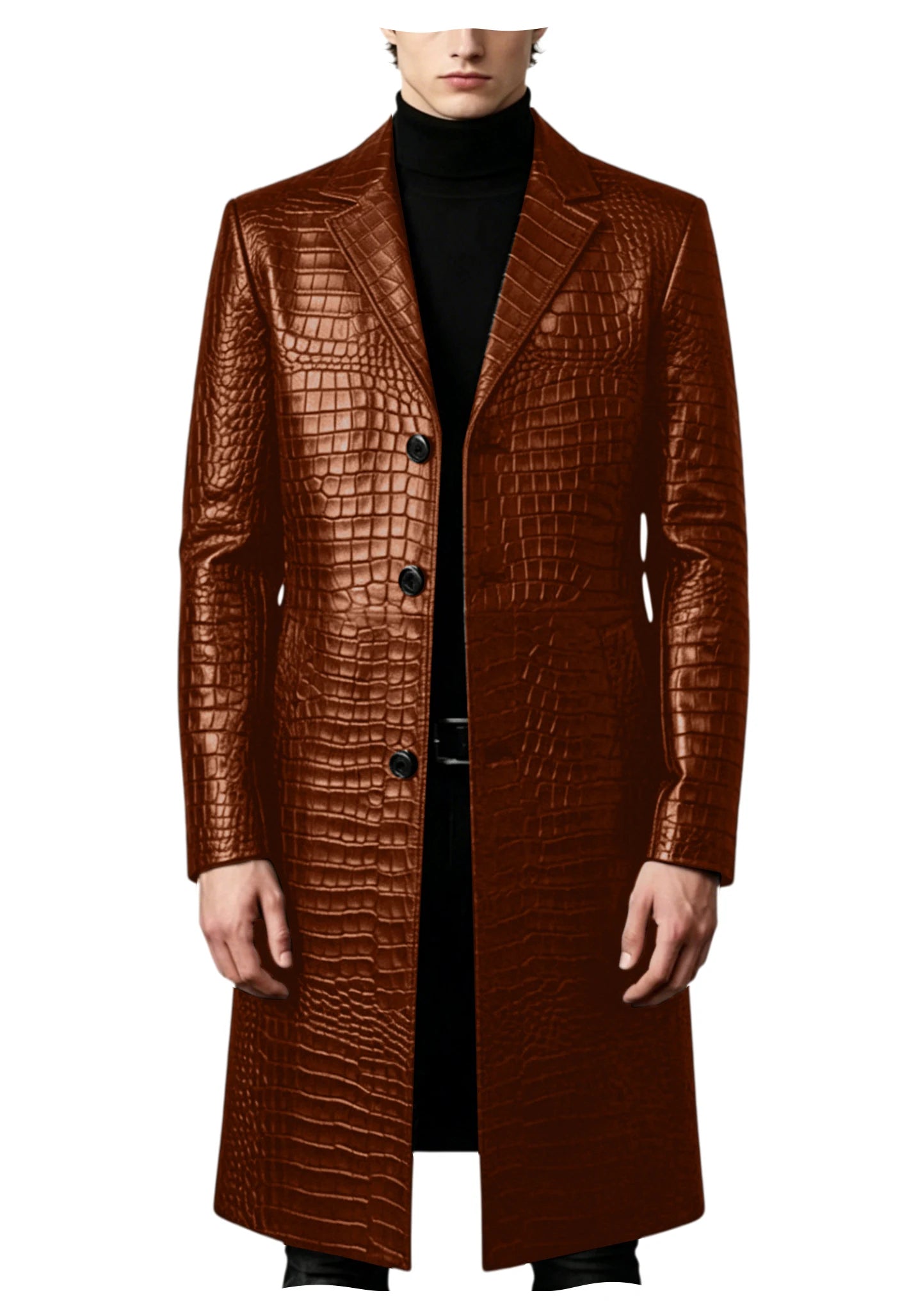 Men's Crocodile Leather Trench Coat Luxury Long