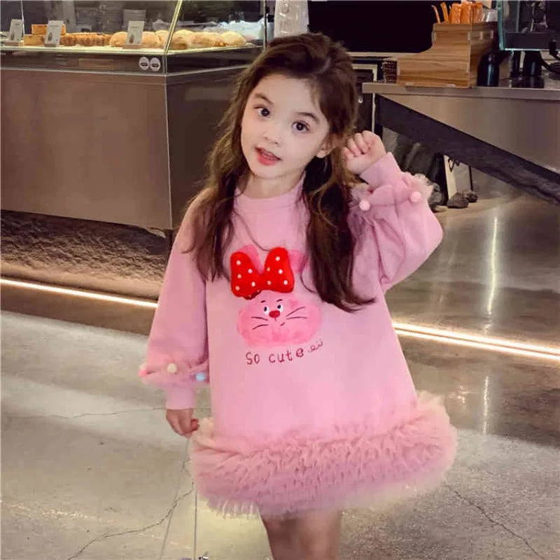 Girls' Casual Stylish Patchwork Tulle Hoodie Dresses