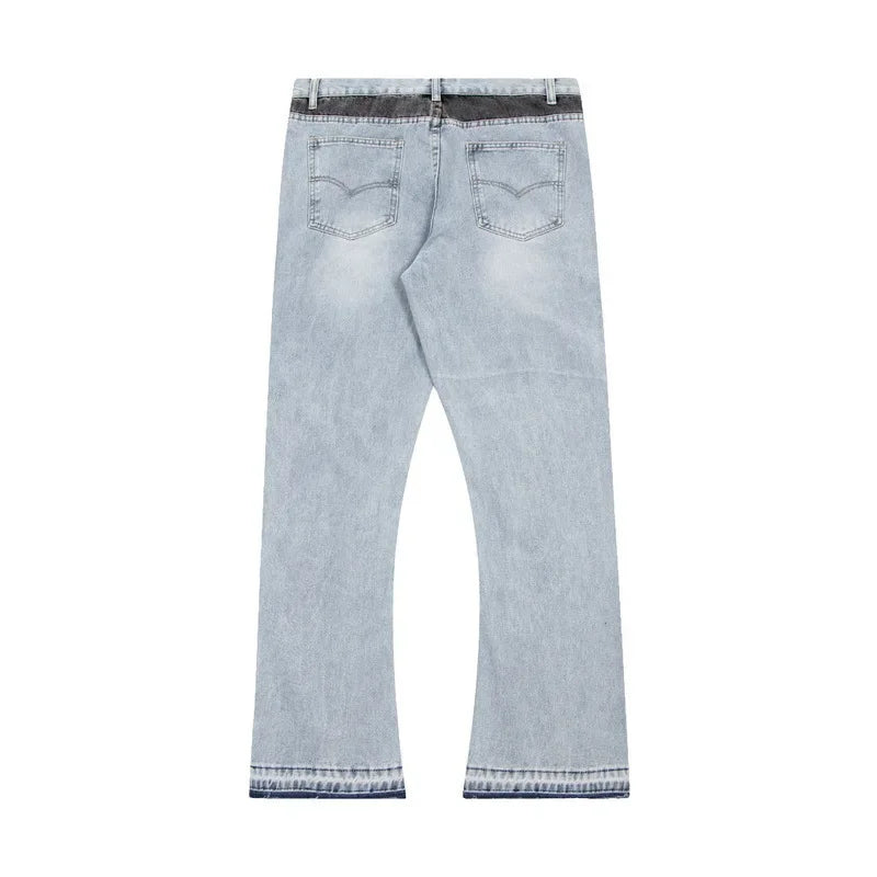 Retro Washed Spliced Denim High Brand Jeans