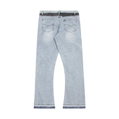 Retro Washed Spliced Denim High Brand Jeans