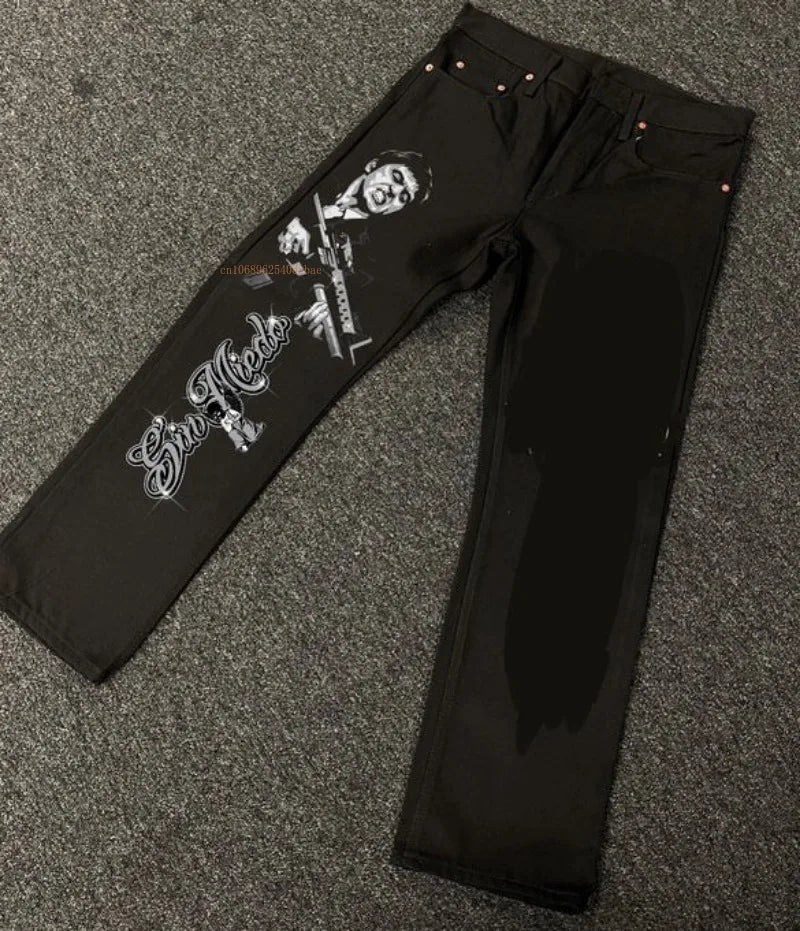 Black Straight Jeans Men Women American Street