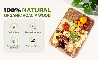 3 Pcs Acacia Wood Cutting Boards with Juice Groove