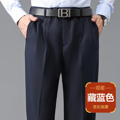 Double Pleated Mens British Pants High Waist