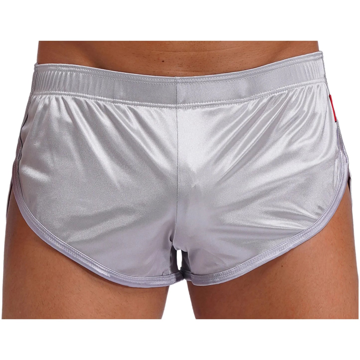 Men Side Split Satin Shorts Built-in Bulge
