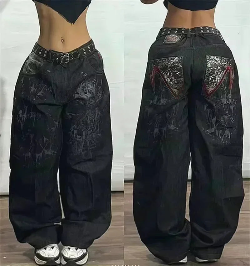 Oversized Print Baggy Jeans Men Vintage Gothic