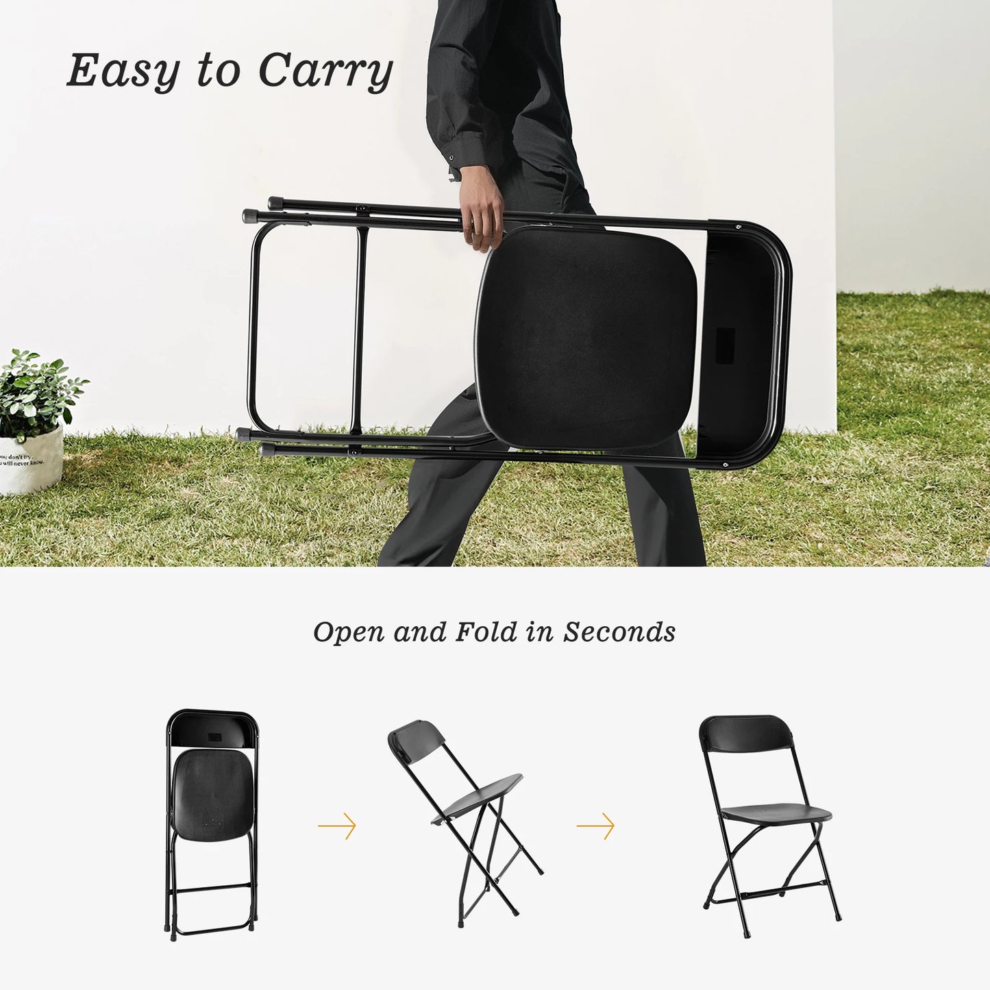 Plastic Folding Chairs, Lightweight Portable Indoor/Outdoor