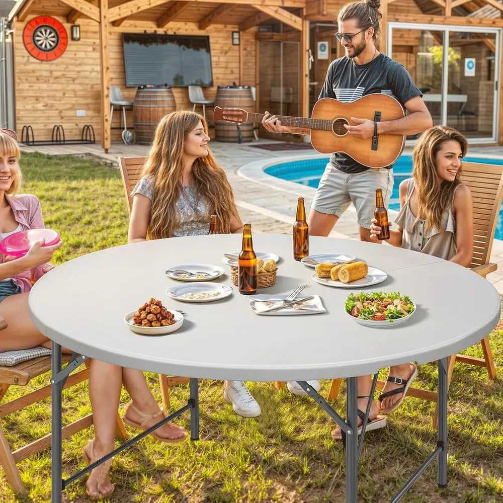 Round Folding Plastic Dining Table with Carrying Handle
