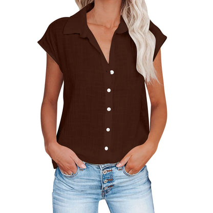 Womens Cotton Linen Casual Short Sleeve Tops