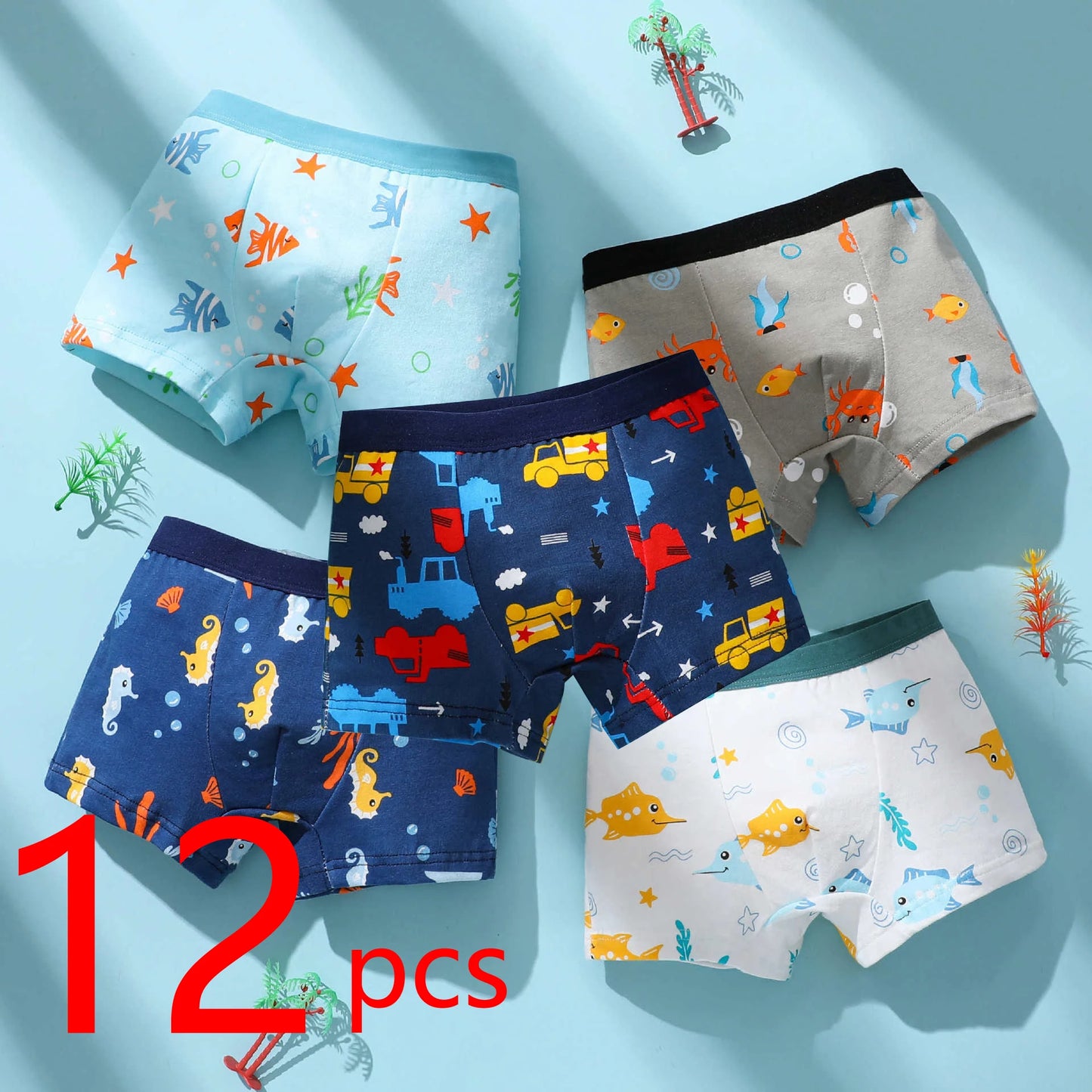 12 pcs Boys Boxer Briefs Cartoon Sets