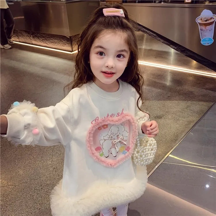 Girls' Casual Stylish Patchwork Tulle Hoodie Dresses