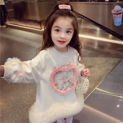 Girls' Casual Stylish Patchwork Tulle Hoodie Dresses