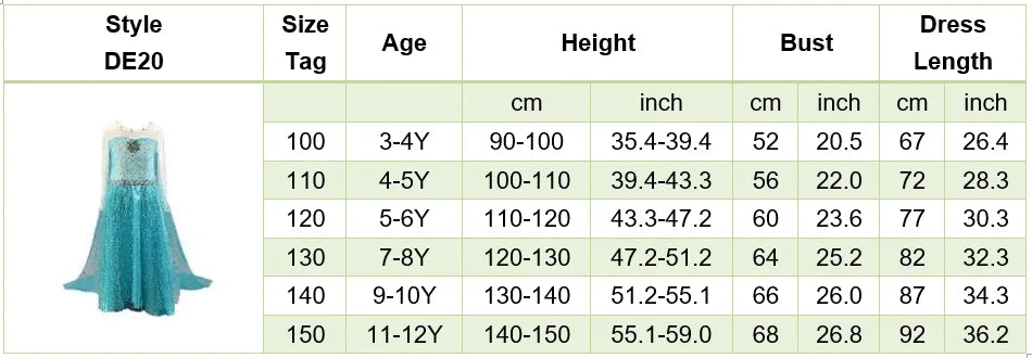 Girls Elsa Anna Dress Princess Carnival Jasmine Rapunzel