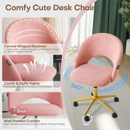 Redlife Velvet Desk Vanity Chair with Gold Wheels