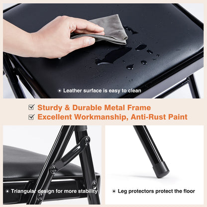 JHK Leather Padded Folding Chair 4 Pack Sturdy Metal