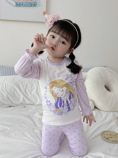 2 Pcs Girls Rapunzel Sleepwear Cartoon Pajamas