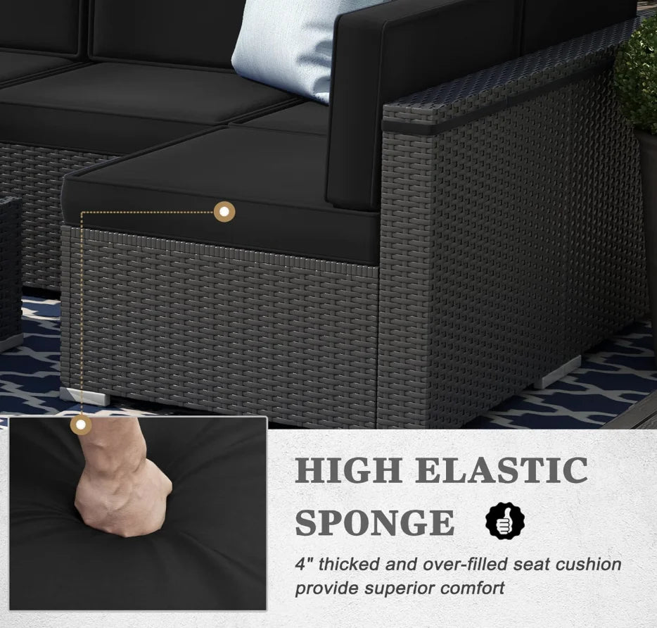 8 Pieces Patio Outdoor Sectional Wicker Sofa, Fire Pit Set