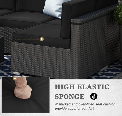 8 Pieces Patio Outdoor Sectional Wicker Sofa, Fire Pit Set