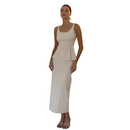 2 Pcs Cotton Strap Long Skirt Set Thin Belt