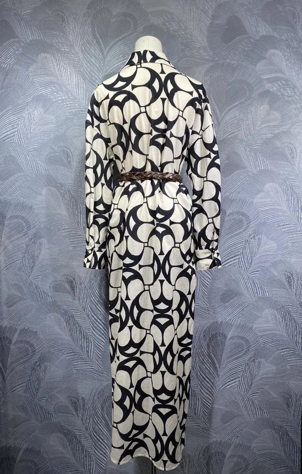 Lapel Cotton Printed Long Sleeved Dress