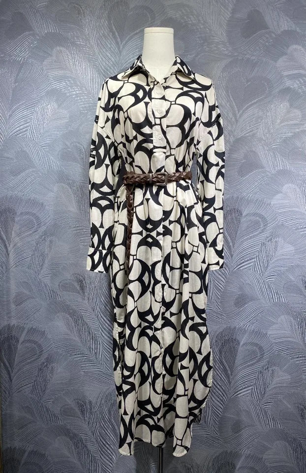 Lapel Cotton Printed Long Sleeved Dress