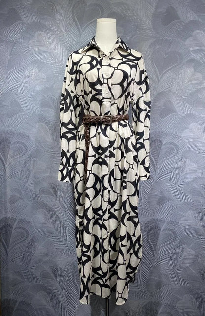 Lapel Cotton Printed Long Sleeved Dress