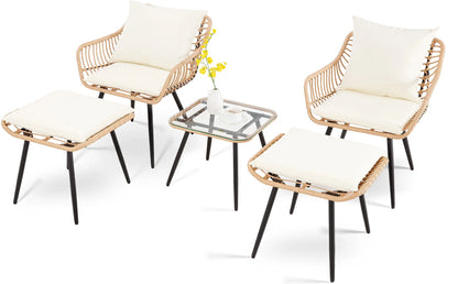 5 Piece Outdoor Wicker Small Conversation Bistro