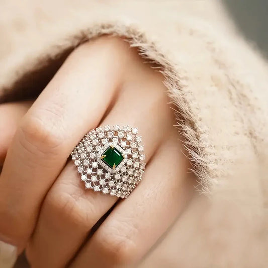 Green Cubic Zircon Fashionable Silver Color Rings