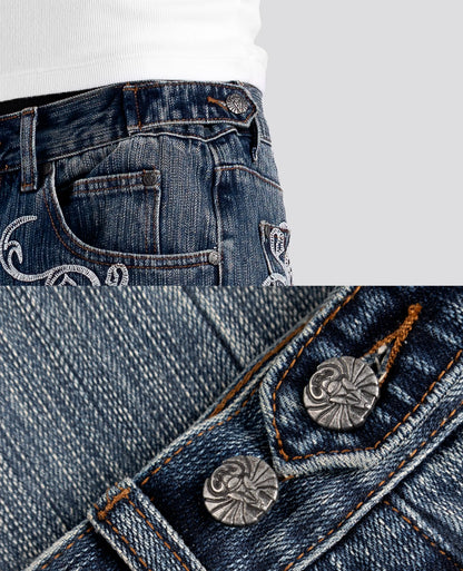 Men/Women Bootcut Jeans Vintage Washed Embroidery Pants