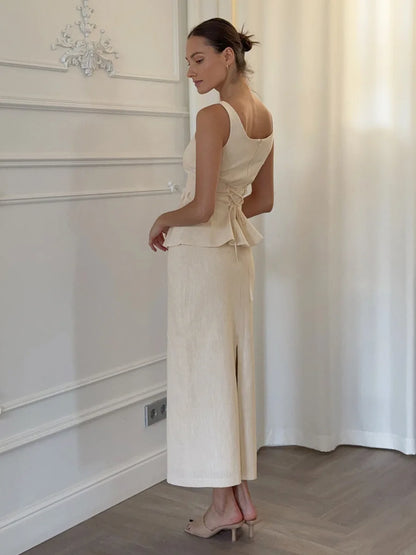 2 Pcs Cotton Strap Long Skirt Set Thin Belt