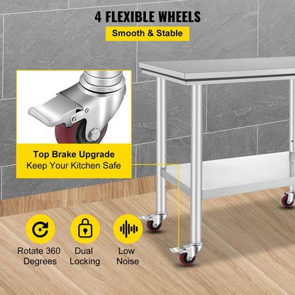 Stainless Steel Commercial Work Table Caster Wheels