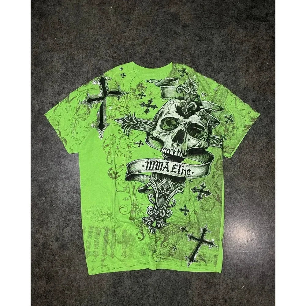 American retro black short sleeved T-shirt men