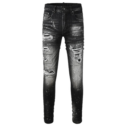 Men Ripped Distressed Black Slim Tapered Jeans