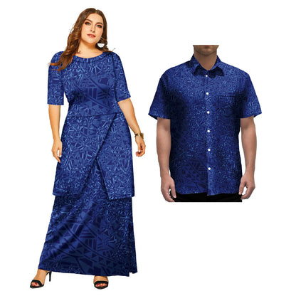 2 Pcs Custom Polynesian Traditional Dresses and Mens Shirts