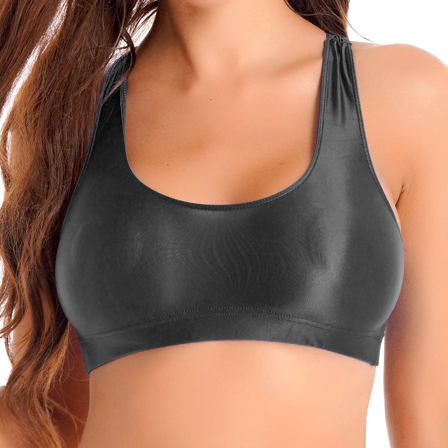 Glossy Womens Mid Waist Gym Fitness Yoga