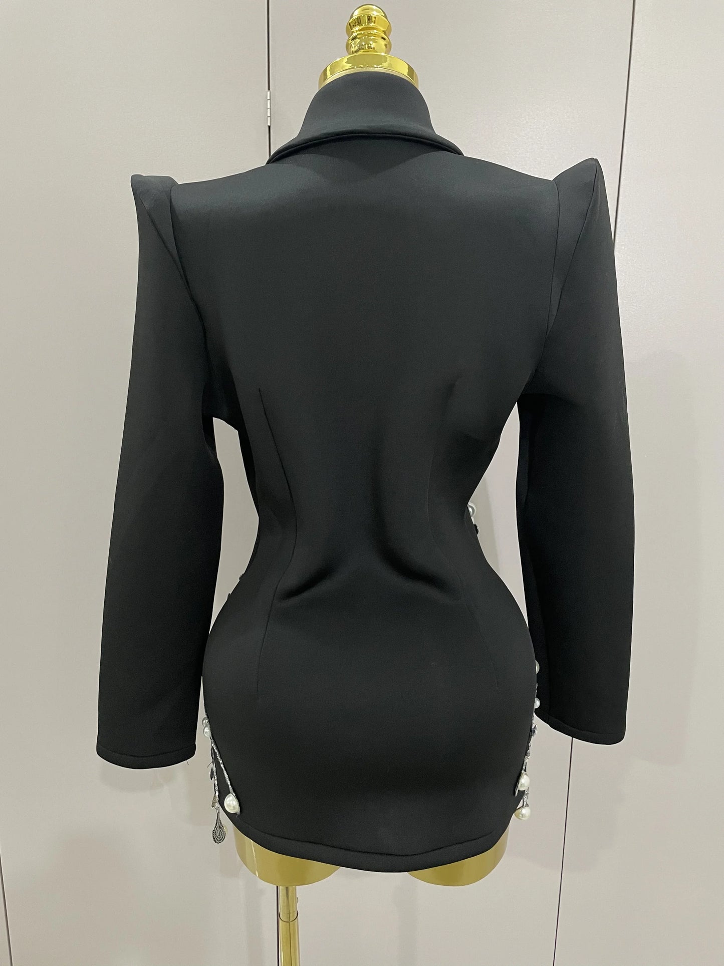 Sparkly Crystal Pearls Long Sleeve Mini Dress