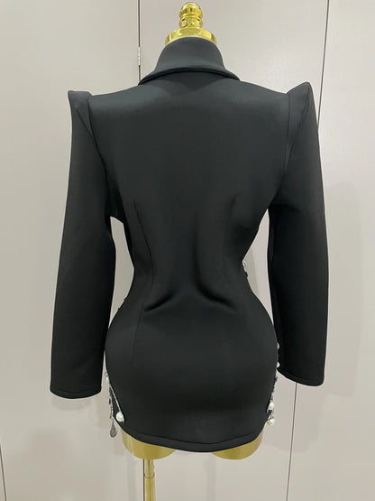 Sparkly Crystal Pearls Long Sleeve Mini Dress