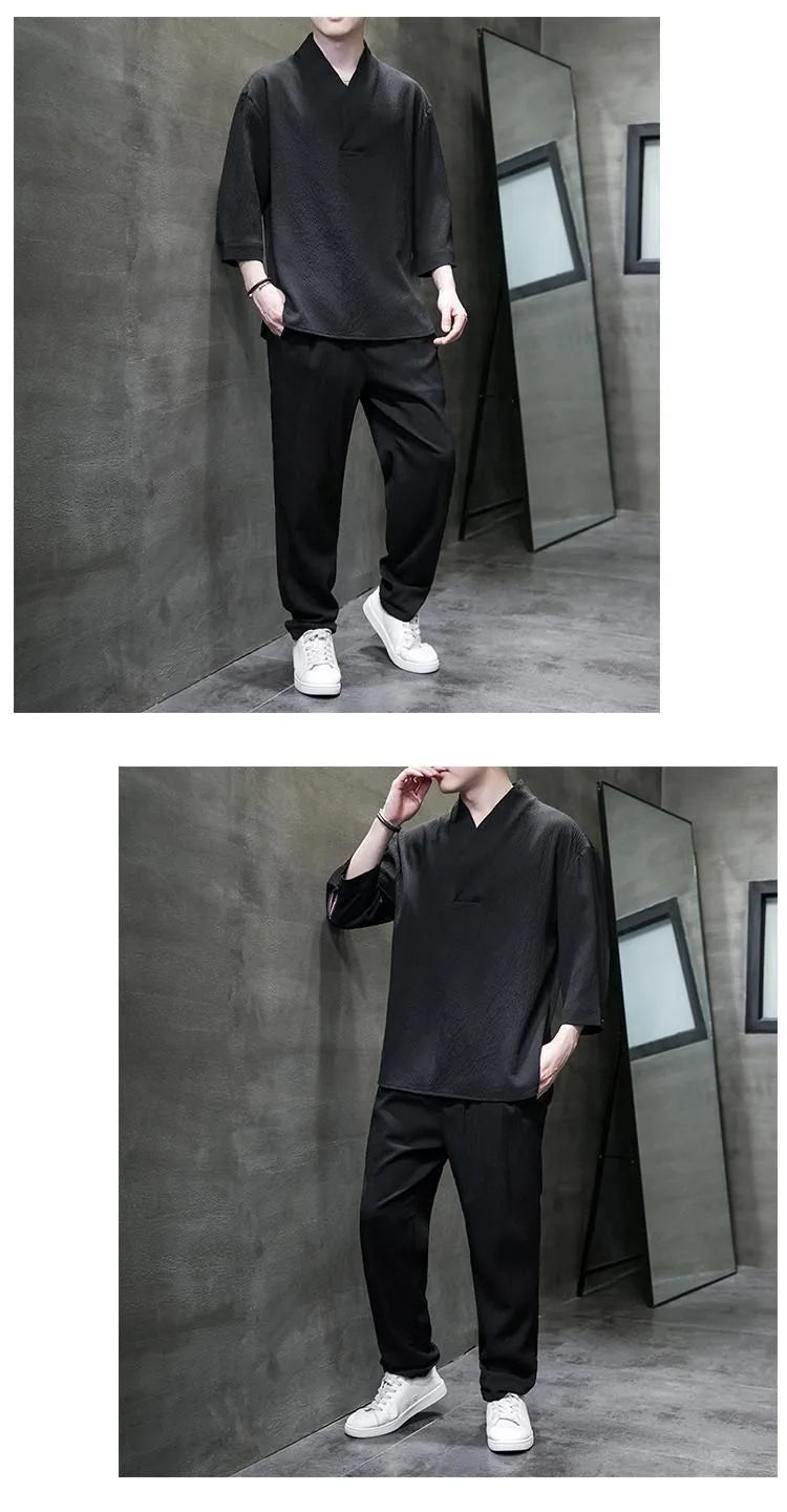 2 Pcs Mens Fashion Trend Solid Color Loose Sport