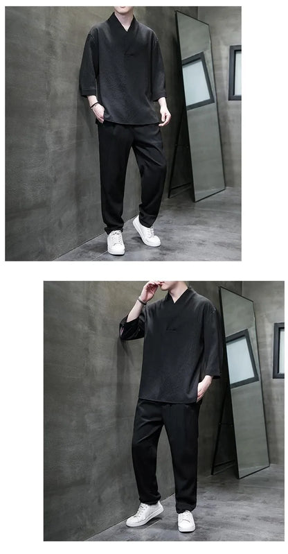 2 Pcs Mens Fashion Trend Solid Color Loose Sport