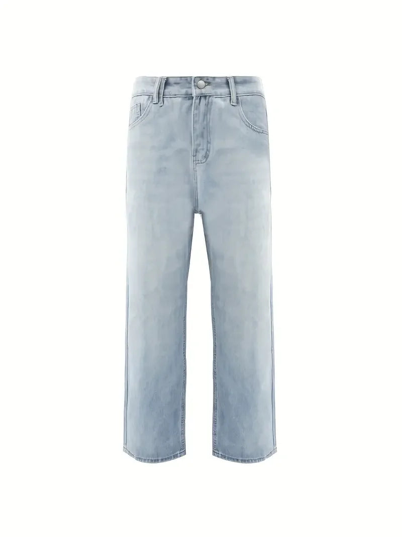 Men'S Vintage Washed Blue Loose Fit Jeans